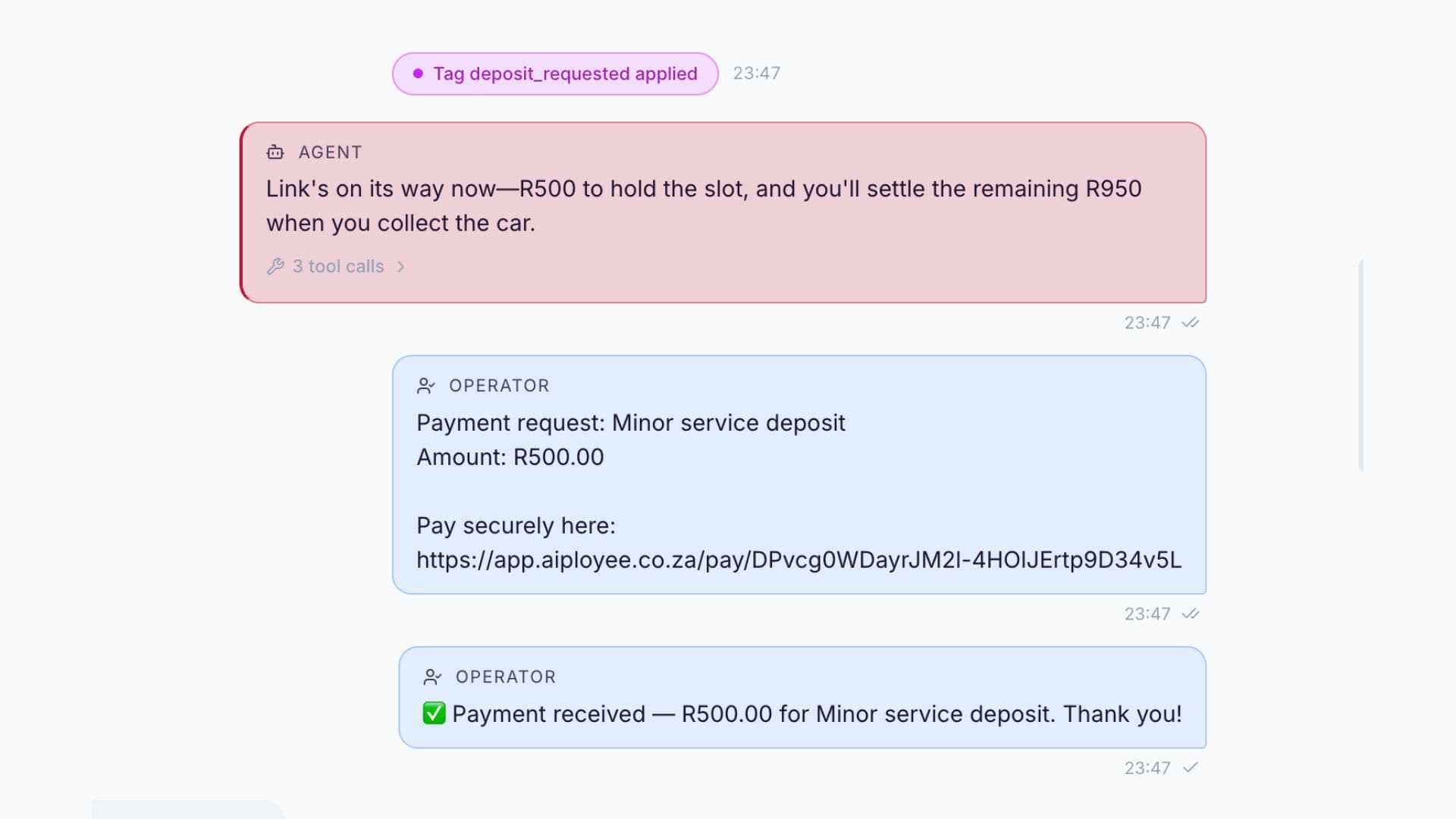 Takes the payment